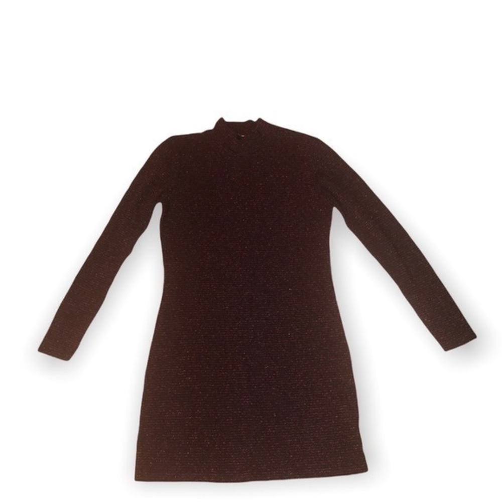 Rebecca MINKOFF phoebe black red metallic sweater mini dress mock turtleneck